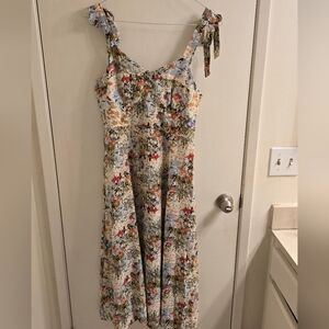 Impressionist Floral Sweetheart Tie Shoulder Midi Dress